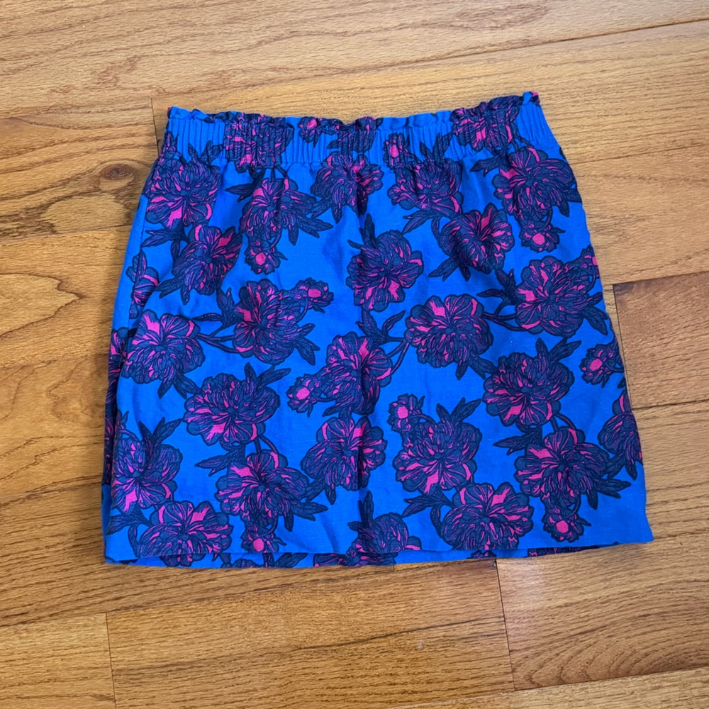 J. Crew Blue Skirt with Pink Floral Design
